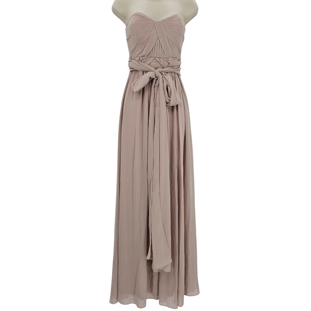 Birdy Grey Womans size S Grace Chiffon Convertible Formal Gown Dress Taupe NEW